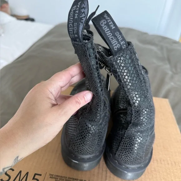 Dr. Martens Black ALIX Lace-Up Combat Ankle Boots w/ Croc Embossed Leather 8 - Picture 3 of 4